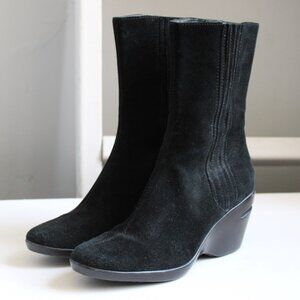 Cole Haan Nike Air Kirsten Black Suede Pull-On Mid-Calf Wedge Heel Boots Sz 8.5